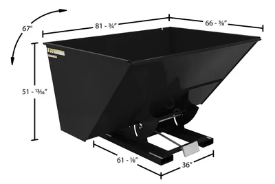 Vestil Steel Light Duty Self Dumping Hopper 3 Cubic Yard 2000 Lb. Capacity Semi Gloss Black - dimensional drawing