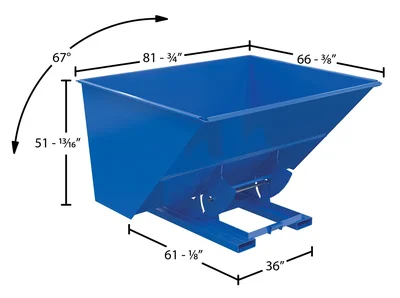 Vestil D-300-LD-NB Steel Light Duty No Bump and Dump Hopper - dimensional drawing
