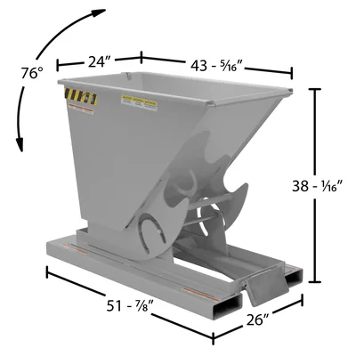 Vestil Steel Heavy Duty Self Dumping Hopper 1/3 Cubic Yard 6000 Lb. Capacity Machine Gray - dimensional drawing