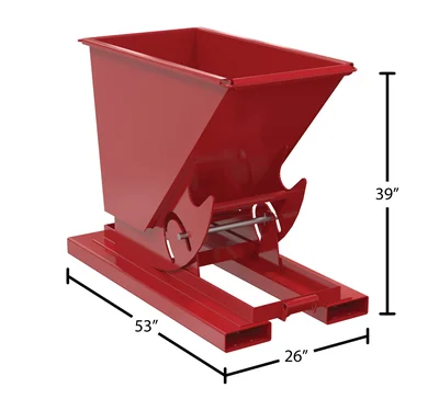 Vestil Steel Medium Duty No Bump & Dump Hopper 1/3 Cubic Yard 4000 Lb. Capacity Soda Red - dimensional drawing