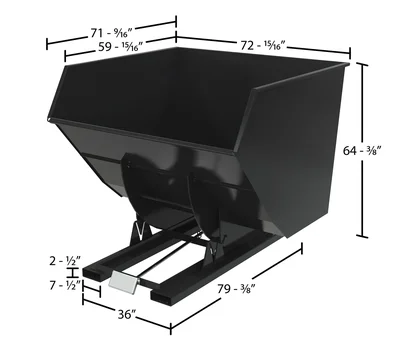 Vestil Steel Heavy Duty Self Dumping Hopper 4 Cubic Yard 6000 Lb. Capacity Semi Gloss Black - dimensional drawing