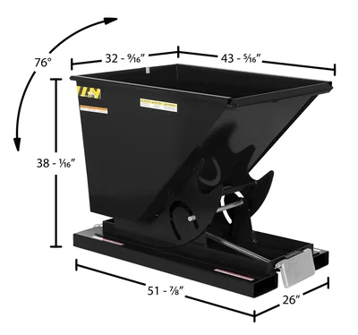 Vestil Steel Heavy Duty Self Dumping Hopper 1/2 Cubic Yard 6000 Lb. Capacity Semi Gloss Black - dimensional drawing