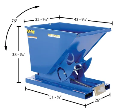 Vestil Steel Heavy Duty Self Dumping Hopper 1/2 Cubic Yard 6000 Lb. Capacity Blue - dimensional drawing