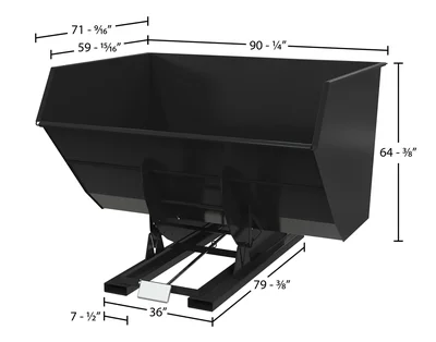 Vestil Steel Heavy Duty Self Dumping Hopper 5 Cubic Yard 6000 Lb. Capacity Semi Gloss Black - dimensional drawing