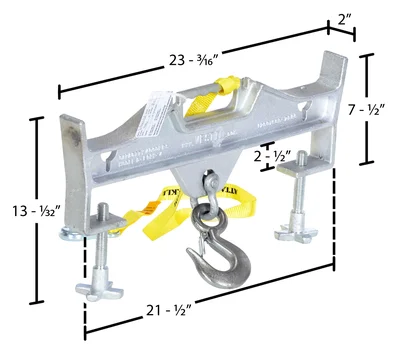 Vestil D-FORK-4-RL Steel Double Rigid Hoist Optioning Hook - dimensional drawing