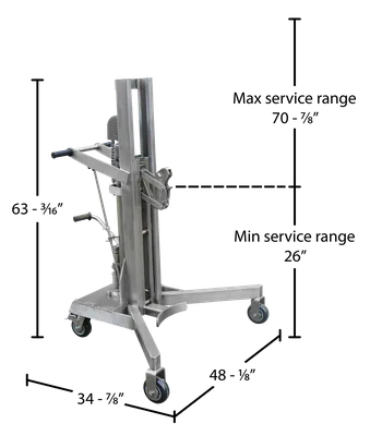 Vestil DRUM-LT-SS Stainless Steel Drum Lifter/Transporter - dimensional drawing