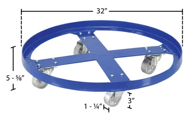 Vestil DRUM-SP-32-12-C Steel Over Pack Drum Dolly - dimensional drawing