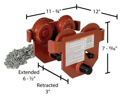 Vestil E-MT-4-C Steel Geared Eye Manual Trolley - dimensional drawing