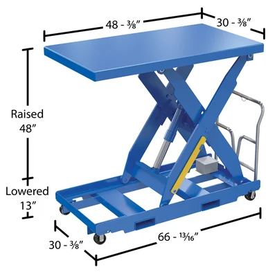 Vestil Steel Portable Lift Table 208/230 Volt 1 Phase 30 In. x 48 In. 1000 Lb. Capacity Blue - dimensional drawing