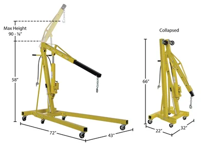Vestil EHN-40-C-AH Air and Hand Pump Hydraulic Shop Crane - dimensional drawing