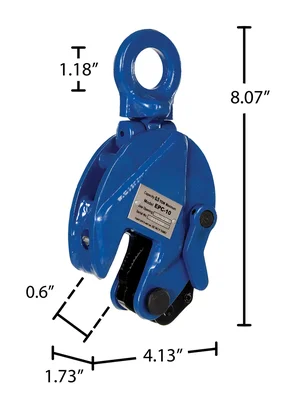 Vestil EPC-10 Steel Vertical Plate Clamp - dimensional drawing