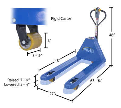 Vestil Steel Electric Pallet Truck Cold Freezer Room 63-7/8 In. x 27 In. x 46 In. 4000 Lb. Capacity Blue - dimensional drawing