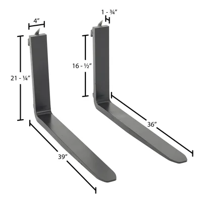 Vestil F4-1.75-36-CPL Forged Steel Forks with Carriage Pin - dimensional drawing