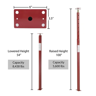 Vestil FJB-100 Basement Floor Jack - dimensional drawing