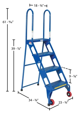Vestil FLAD-4 Stainless Steel Folding Ladder with Wheels - dimensional drawing
