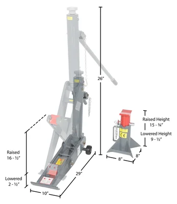 Vestil FORK-J-HD Steel Manual Hydraulic Fork Truck Jack - dimensional drawing