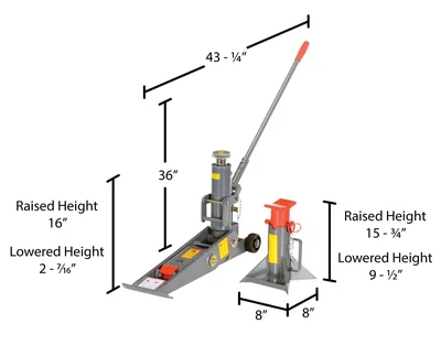 Vestil FORK-J Steel Manual Hydraulic Fork Truck Jack - dimensional drawing