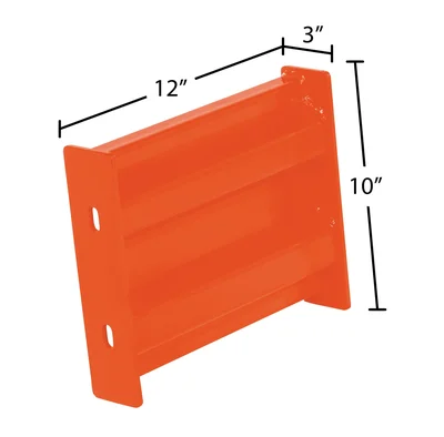 Vestil Steel 2 Ribbed Bolt On Style Guard Rail 6 In. Length Orange - dimensional drawing