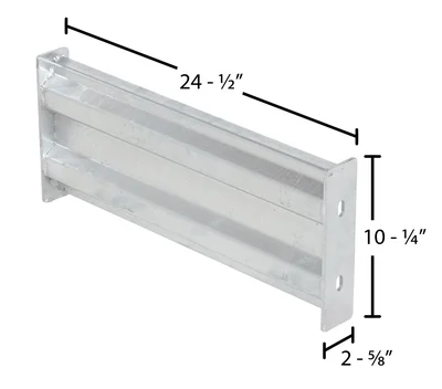 Vestil Galvanized Steel 2 Ribbed Bolt On Style Guard Rail 18 In. Length Gray - dimensional drawing