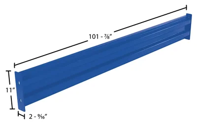Vestil Steel 2 Ribbed Bolt On Style Guard Rail 102 In. Length Blue - dimensional drawing