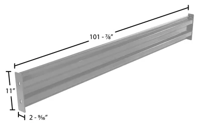 Vestil Steel 2 Ribbed Bolt On Style Guard Rail 102 In. Length Silver - dimensional drawing