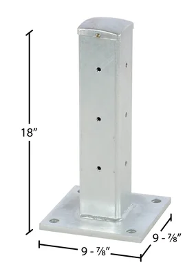 Vestil Galvanized Steel Rigid Tube Post Drop In Style 18 In. For 2 Ribbed Drop In Style Guard Rails Gray - dimensional drawing