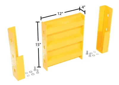 Vestil Steel 3 Ribbed Drop In Style Guard Rail 12 In. Length Yellow - dimensional drawing