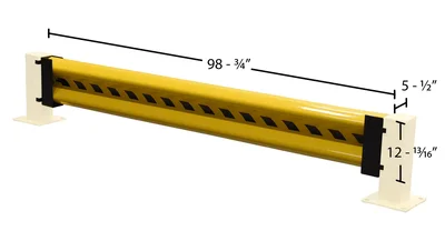 Vestil Steel Drop In Guard Rail 2 Ribbed 96 In. Length Yellow - dimensional drawing
