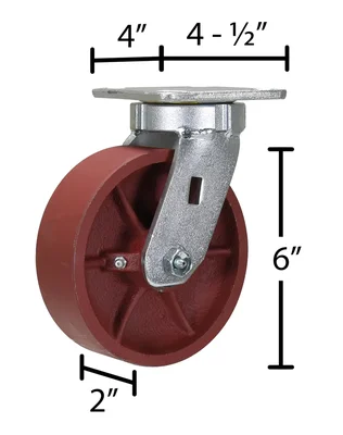 Vestil H-CK3-SC6-2HD Ductile Steel Caster Kit - dimensional drawing