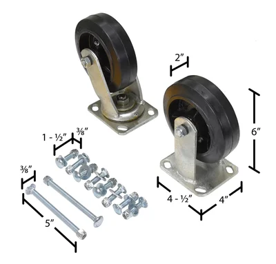 Vestil H-CK4-MR6-2 Mold On Rubber Caster Kit - dimensional drawing
