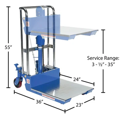 Vestil HYD-3 Steel Portable Welded Hydraulic Hefti-Lift 880 Lb. Capacity - dimensional drawing