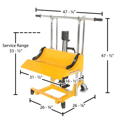 Vestil HYD-ROLL-16 Steel Roll Lifter Transporter - dimensional drawing