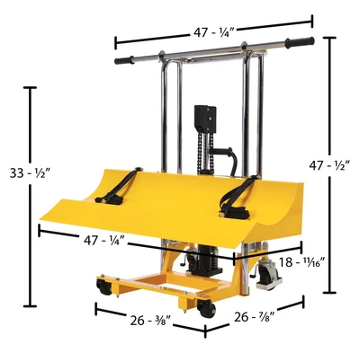 Vestil HYD-ROLL-47 Steel Roll Lifter Transporter - dimensional drawing