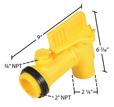 Vestil JDFT Polyethylene Bung Jumbo Manual Drum Faucet - dimensional drawing