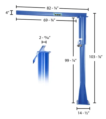 Vestil Steel Floor Mounted Jib 80 In. I-Beam 300 Lb. Capacity Blue - dimensional drawing