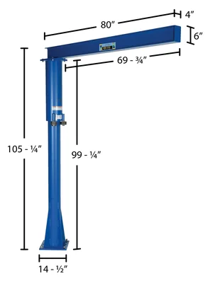Vestil Steel Floor Mounted Jib 80 In. I-Beam 600 Lb. Capacity Blue - dimensional drawing