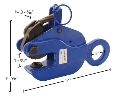 Vestil LPC-60 Steel Vertical Positive Locking Plate Clamp - dimensional drawing