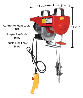 Vestil MINI-10 Steel Mini Cable Hoist Option - dimensional drawing