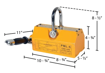 Vestil ML-12 Magnetic Lifter - dimensional drawing
