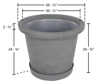 Vestil OG-IP-65-GGY Plastic Industrial Planter - dimensional drawing