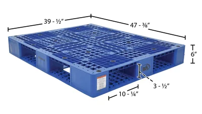 Vestil High Density Polyethylene Pallet 39-3/8 In. x 47-3/8 In. x 6 In. 8000 Lb. Capacity Blue - dimensional drawing