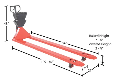 Vestil PM4-2796-UP-002 Steel/Plastic Pallet Truck - dimensional drawing