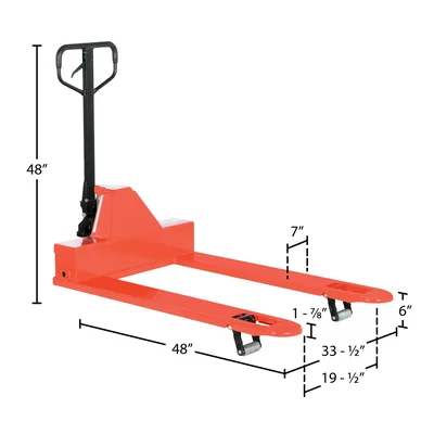 Vestil PM4-3348-LP Steel Low Profile Pallet Jack - dimensional drawing