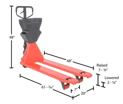 Vestil PM5-2048-UP-002 Steel/Plastic Pallet Truck - dimensional drawing