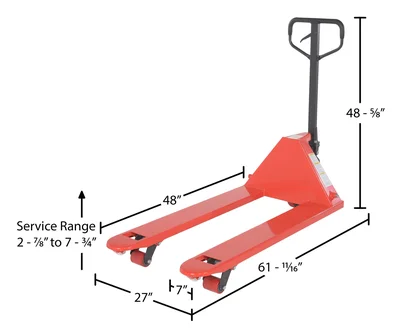 Vestil PM5-2748 Steel Pallet Truck - dimensional drawing