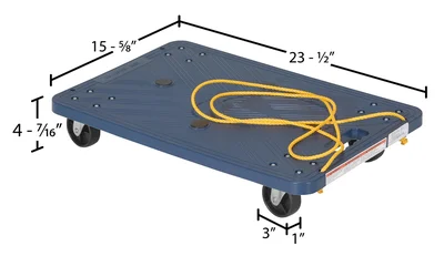 Vestil POS-1624-ROPE Polyethylene Dolly with Pull Rope - dimensional drawing