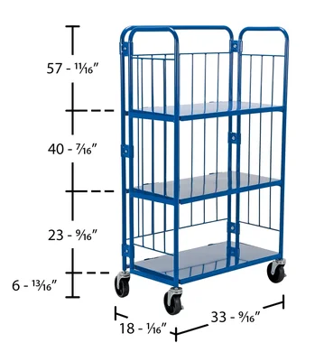 Vestil ROL-1834-3 Steel Foldable/Nestable Roller Container 3 Shelf - dimensional drawing