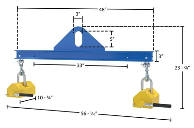 Vestil SBM-20-4-ML Steel Magnetic Spreader Beam - dimensional drawing