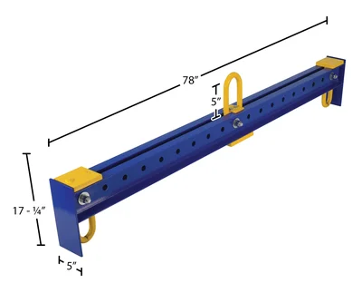 Vestil Steel Adjustable Spreader Beam 78 In Length 4,000 Lb. Capacity Blue - dimensional drawing