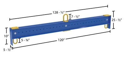 Vestil Steel Adjustable Spreader Beam 128-1/2 In Length 10,000 Lb. Capacity Blue - dimensional drawing